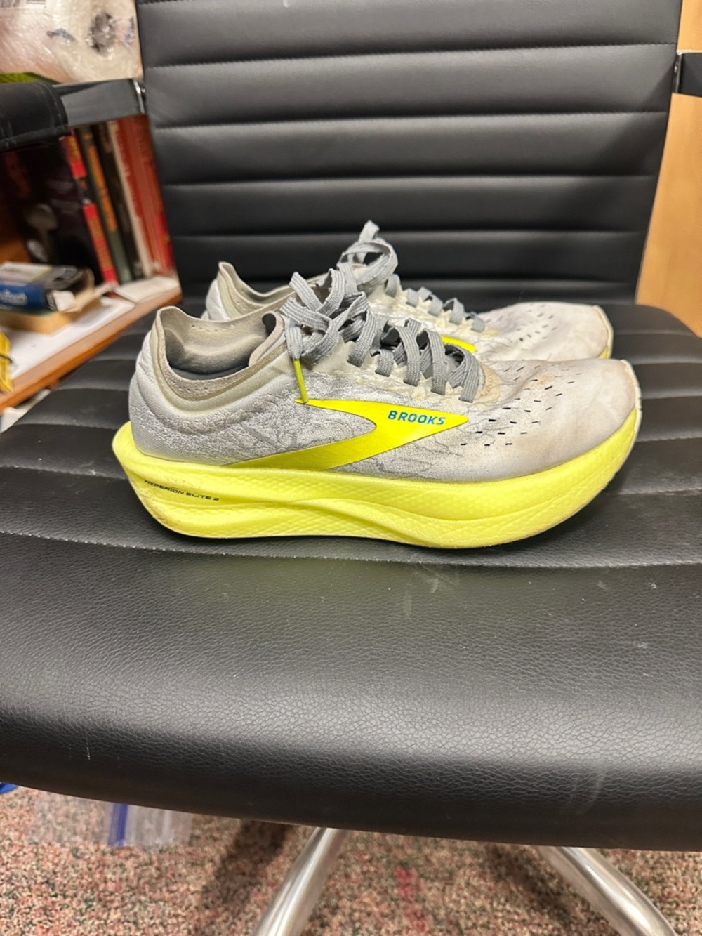 Brooks Men's Hyperion Elite 2 Running Shoes in Light Gray and Neon Yellow
